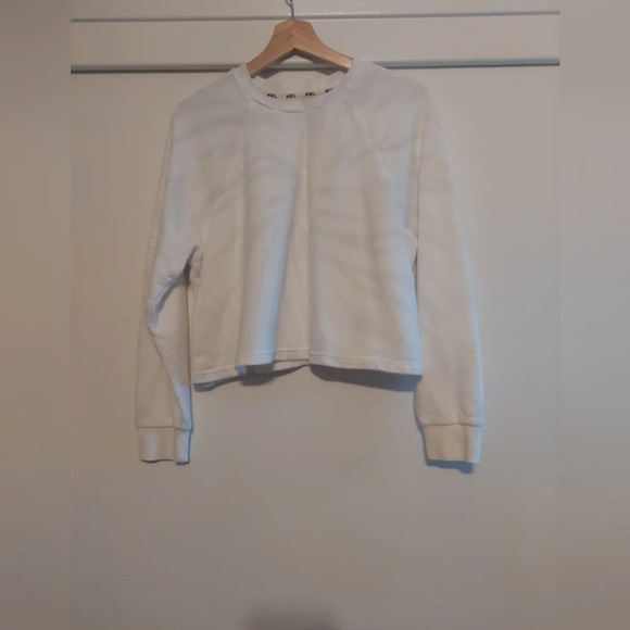 MWL Madewell tie dye knit Crop Sweatshirt in morning mist white M - Picture 6 of 11